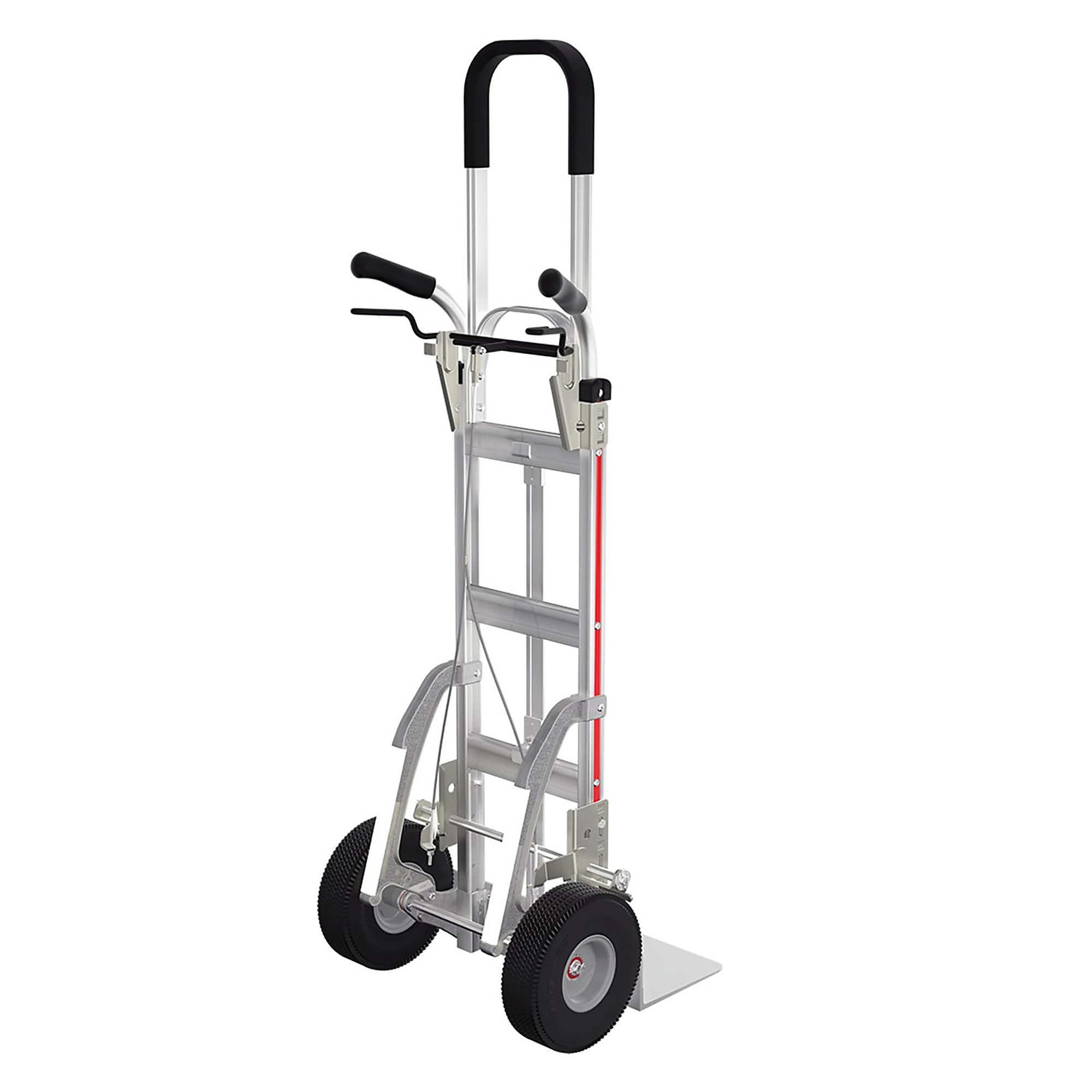 SNAP-LOC E-Track Single Wood Dolly Strap Tie-Down Anchor Kit with 2-Inch x 16-Foot Ratchet 4,400 lb E-Track Aluminum Hand Truck 10x3.5 Microcellular Tires Tall Dual Grip-Handles Stair Skids Brakes 500-pounds, Model# SL